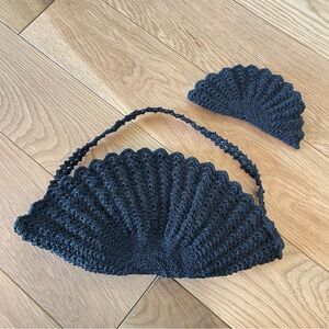 Vintage Victorian 1940s Gimp Corde Black Scalloped Purse & Coin Purse Handbag